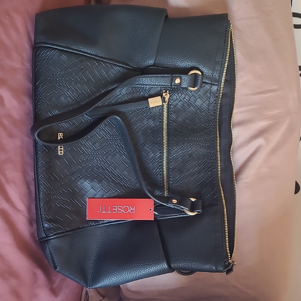 NWT - Rosetti Textured Black Tote with Gold Accents